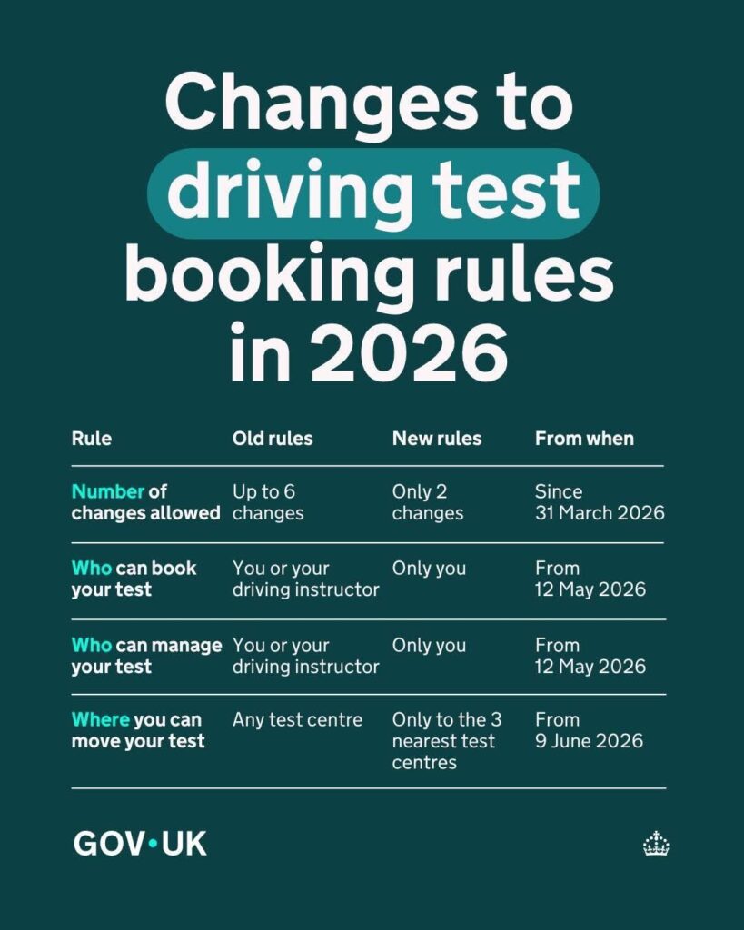 Changes to driving test booking rules in 2026
